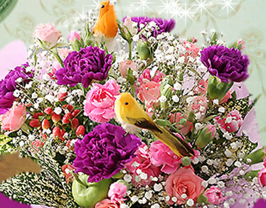 花束 通販 小鳥が可愛い人気のアレンジメント おしゃれ 綺麗な花束は通販でみつけよう